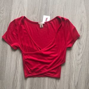 Red v neck crop top